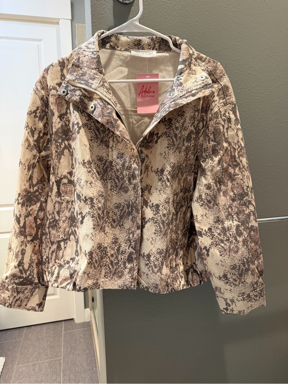 entro Beige and Brown Snake-Print Bomber Jacket